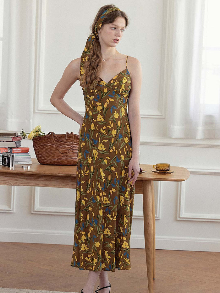 Miley Romantic Tulip Print Slip Dress