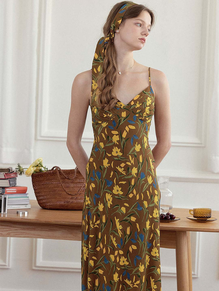 Miley Romantic Tulip Print Slip Dress