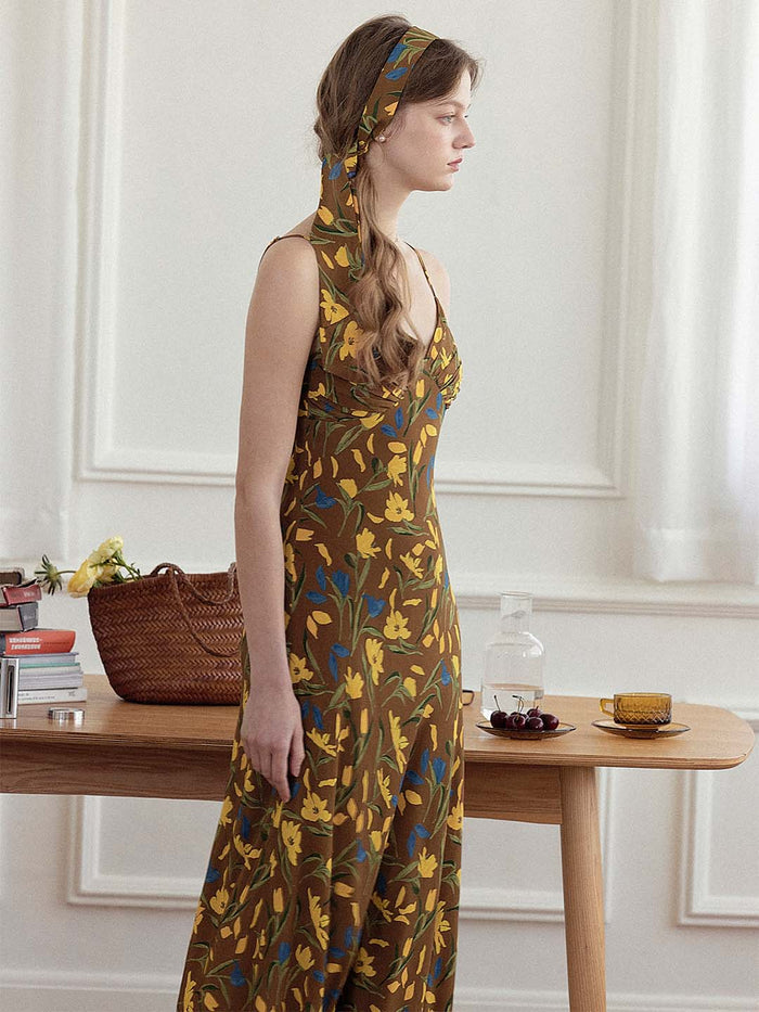Miley Romantic Tulip Print Slip Dress