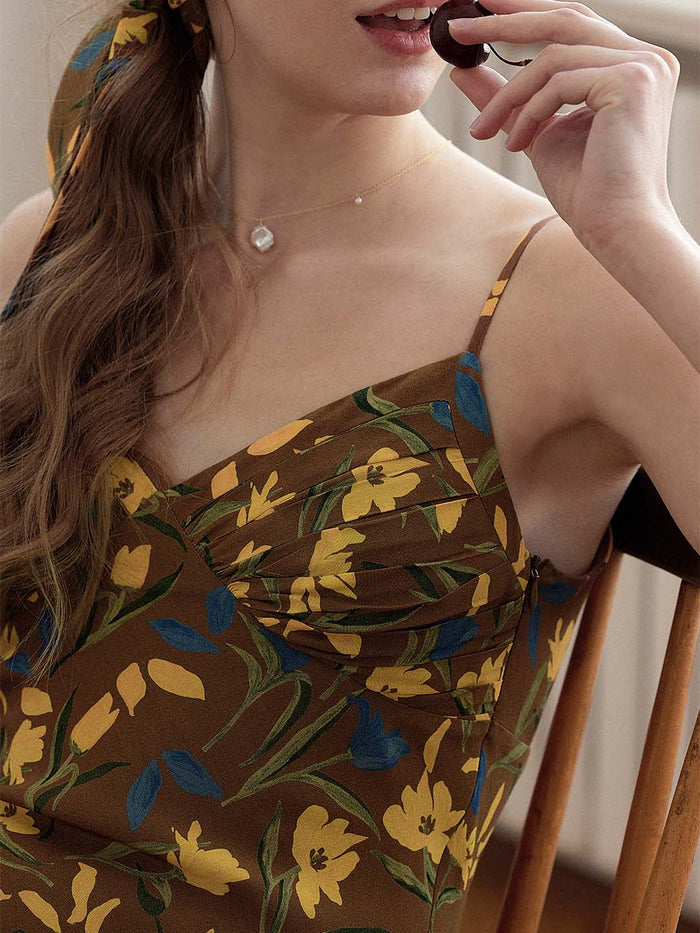 Miley Romantic Tulip Print Slip Dress