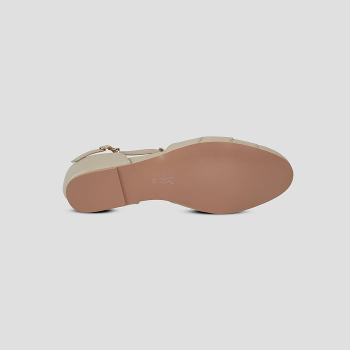 Charlie Stone Shoes women's vintage flats neutral cream shined oiled leather dress shoes with hidden wedge to alleviate heel pain Montpellier Bone