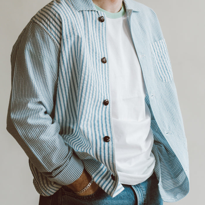 NO 106 SHIRT JACKET - SEERSUCKER STRIPE BLUE