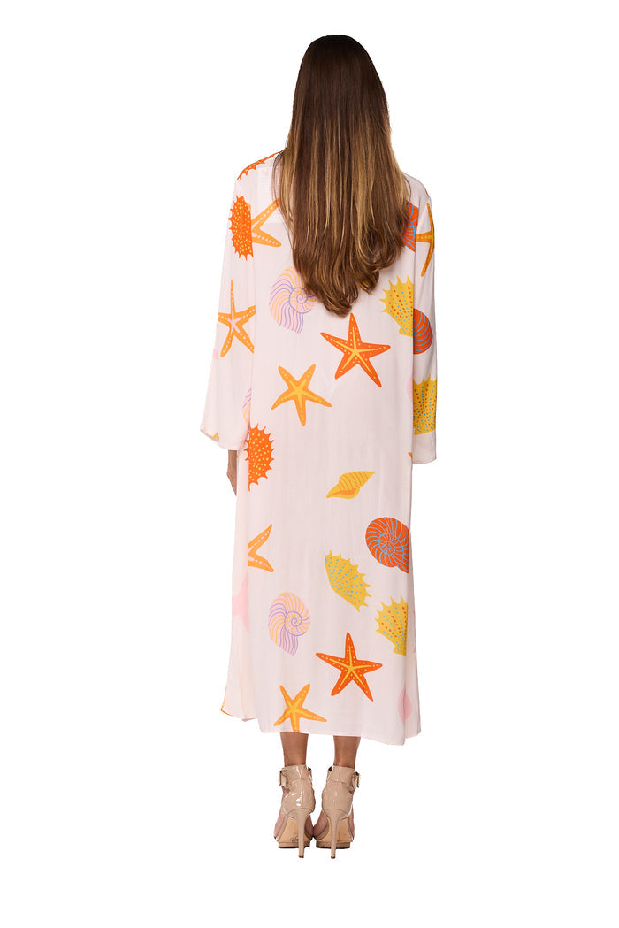 Ocean Shell Print Long Resort Cover Up