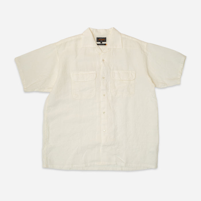 OPEN COLLAR LINEN SHIRT - FLAX WHITE