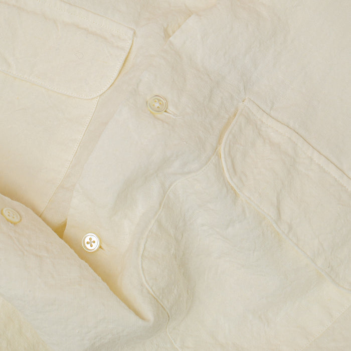OPEN COLLAR LINEN SHIRT - FLAX WHITE