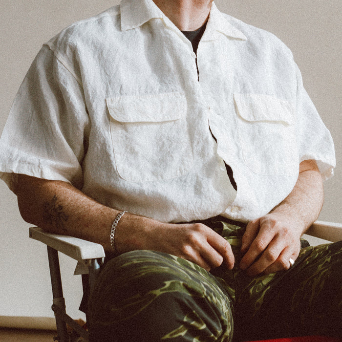 OPEN COLLAR LINEN SHIRT - FLAX WHITE