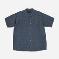 OPEN COLLAR LINEN STRIPE SHIRT- INDIGO
