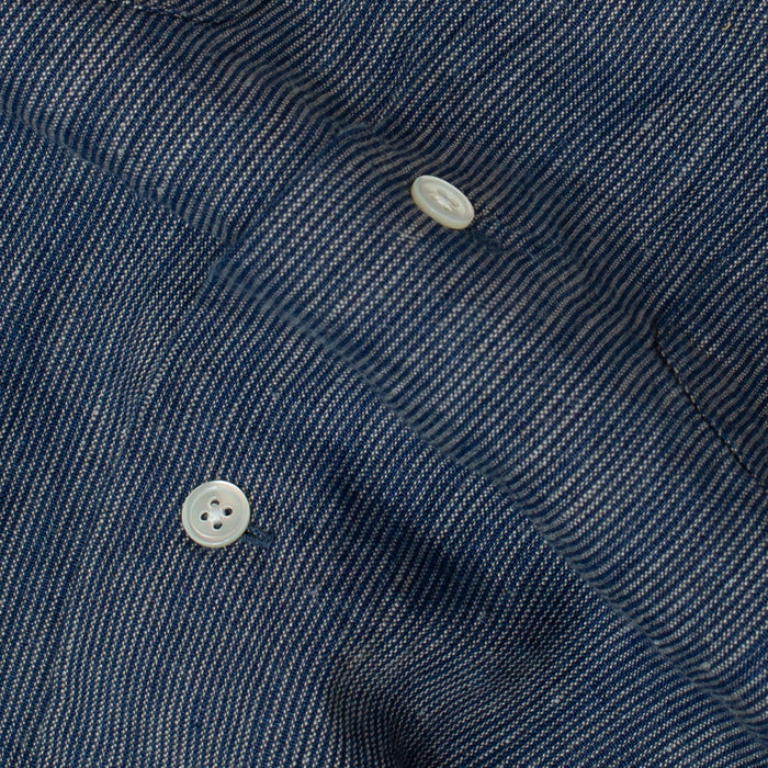 OPEN COLLAR LINEN STRIPE SHIRT- INDIGO