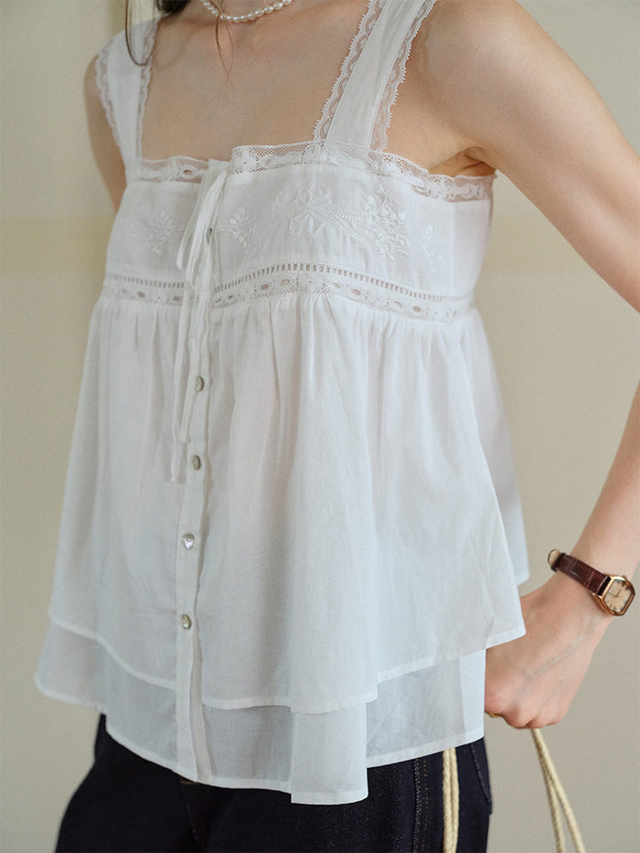 Ophelia 100%Cotton Lace Embroidery Top