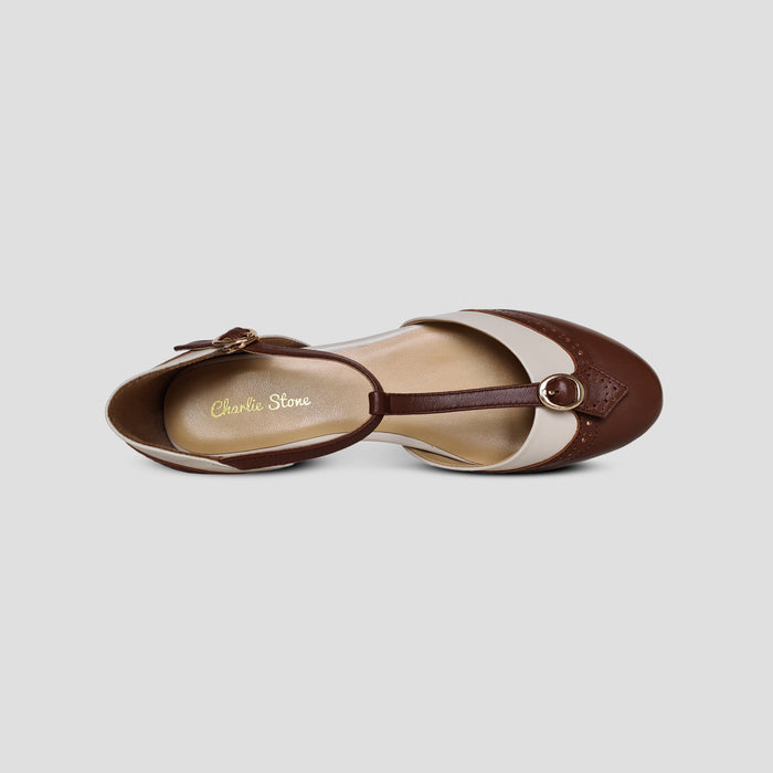 Charlie Stone Vintage Inspired Flats Retro 1920's 1930's 1940’s 1950’s Style Ladies Shoes wingtip espresso