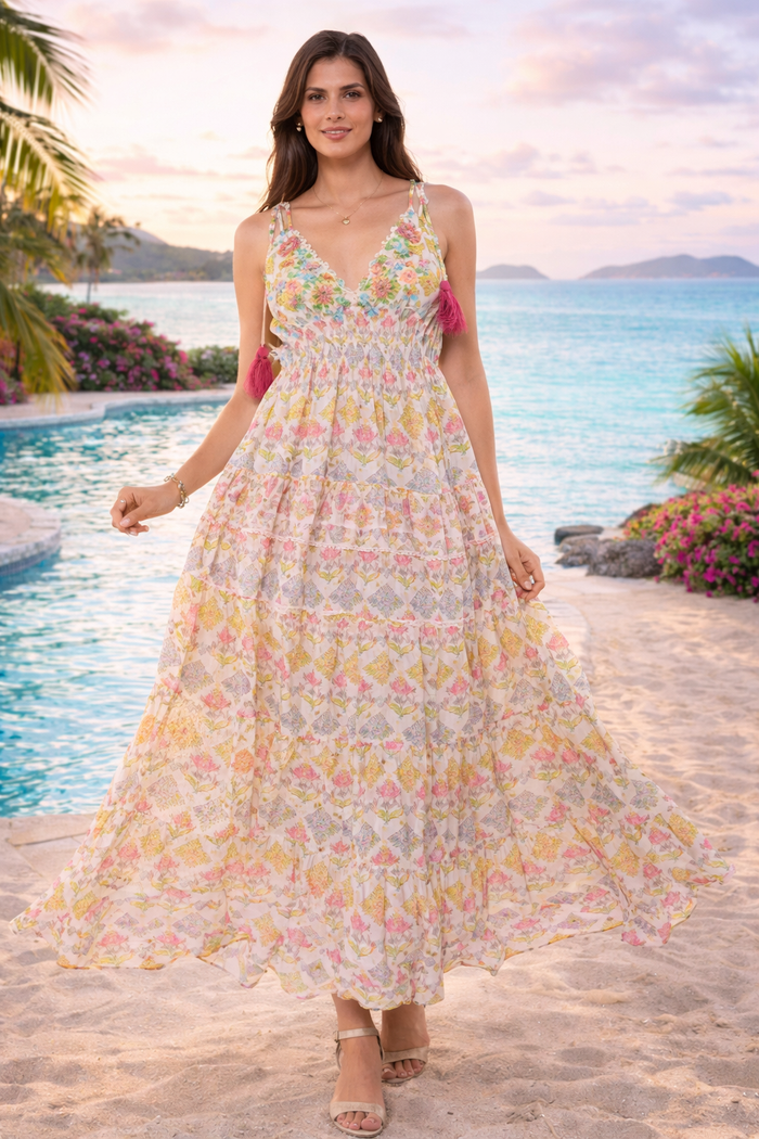 Pastel Floral Bohemian Maxi Dress-26457