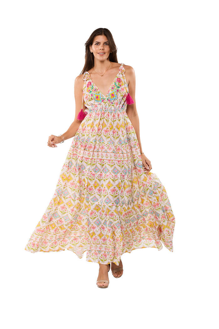 Pastel Floral Bohemian Maxi Dress-26457