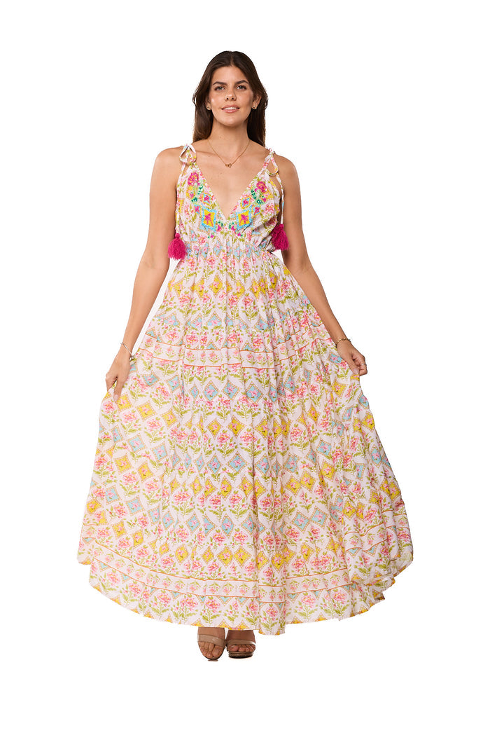 Pastel Floral Bohemian Maxi Dress-26457