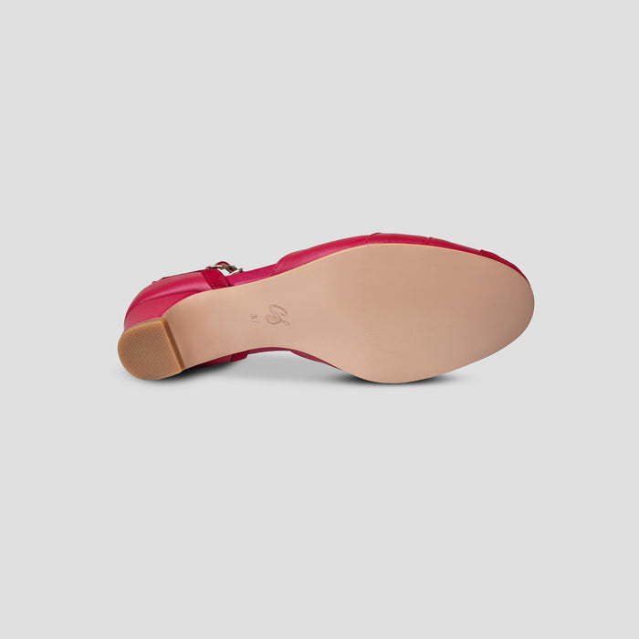 Charlie Stone Shoes elegant vintage women's shoes with small heel red leather and suede in 1930s - 1940s style and mary jane strap