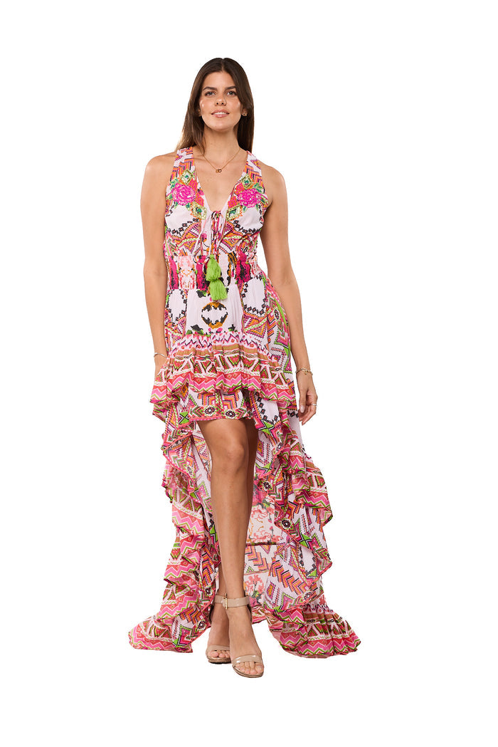 Pink Tropical High-Low Maxi Dress-26442