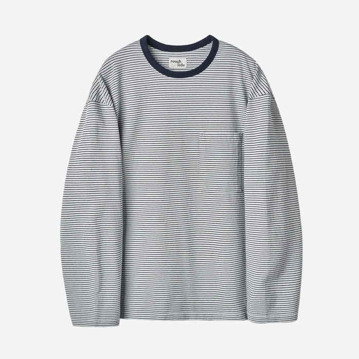 PINSTRIPE LONG SLEEVE T-SHIRT - NAVY