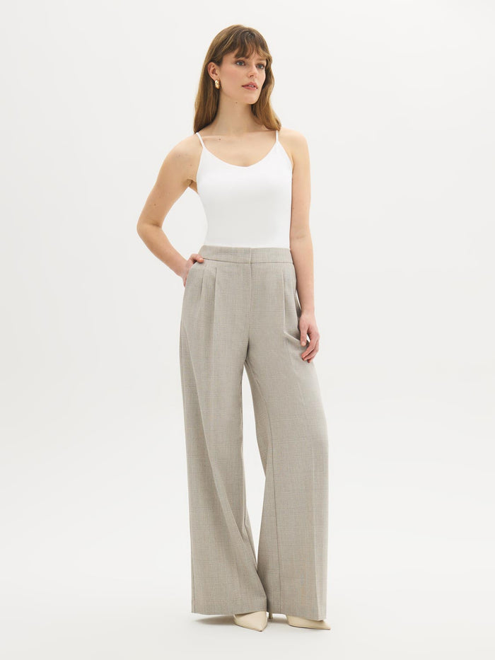 Pleated Plaid Wide-Leg Pants