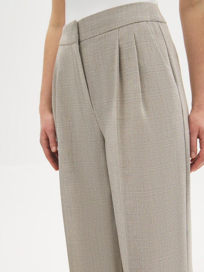 Pleated Plaid Wide-Leg Pants