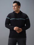 Plus Men's Black Cotton Solid Hooded Neck Sweatshirt