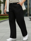 Plus Men's Black Loose Fit Cargo Carpenter Jeans With 6 Pockets Non-Stretchable