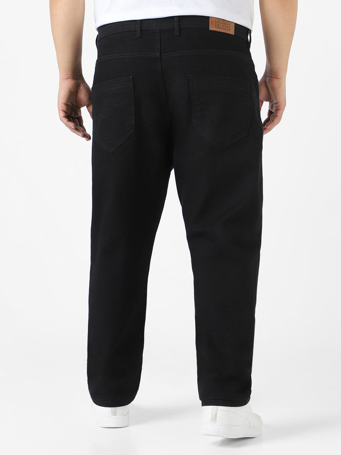 Plus Men's Black Regular Fit Denim Jeans Stretchable