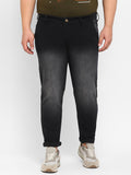 Plus Men's Black Regular Fit Washed Jeans Stretchable