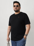 Plus Men's Black Solid Regular Fit Round Neck Cotton T-Shirt