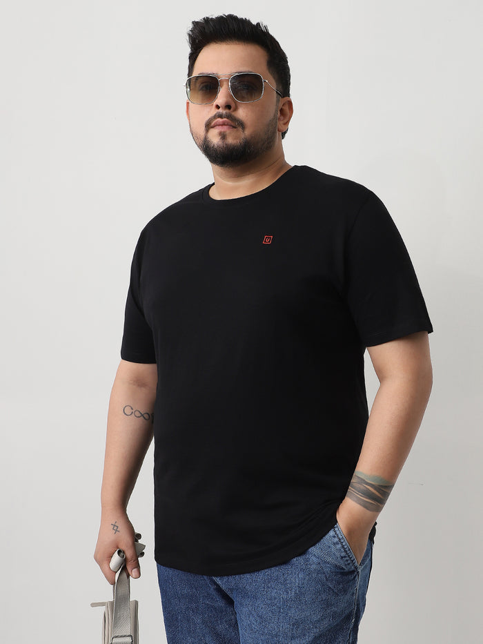 Plus Men's Black Solid Regular Fit Round Neck Cotton T-Shirt
