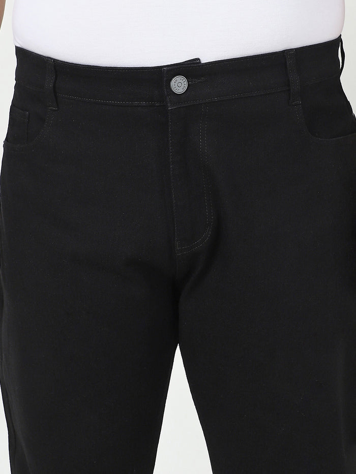 Plus Men's Black Straight Fit Washed Jeans Stretchable
