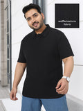 Plus Men's Black Textured Regular Fit Half Sleeve Cotton Polo T-Shirt
