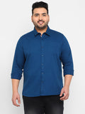 Plus Men's Blue Cotton Full Sleeve Regular Fit Casual Solid Shirt