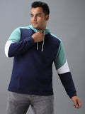 Plus Men's Blue, Green Cotton Colour Block Hooded Neck Sweatshirt