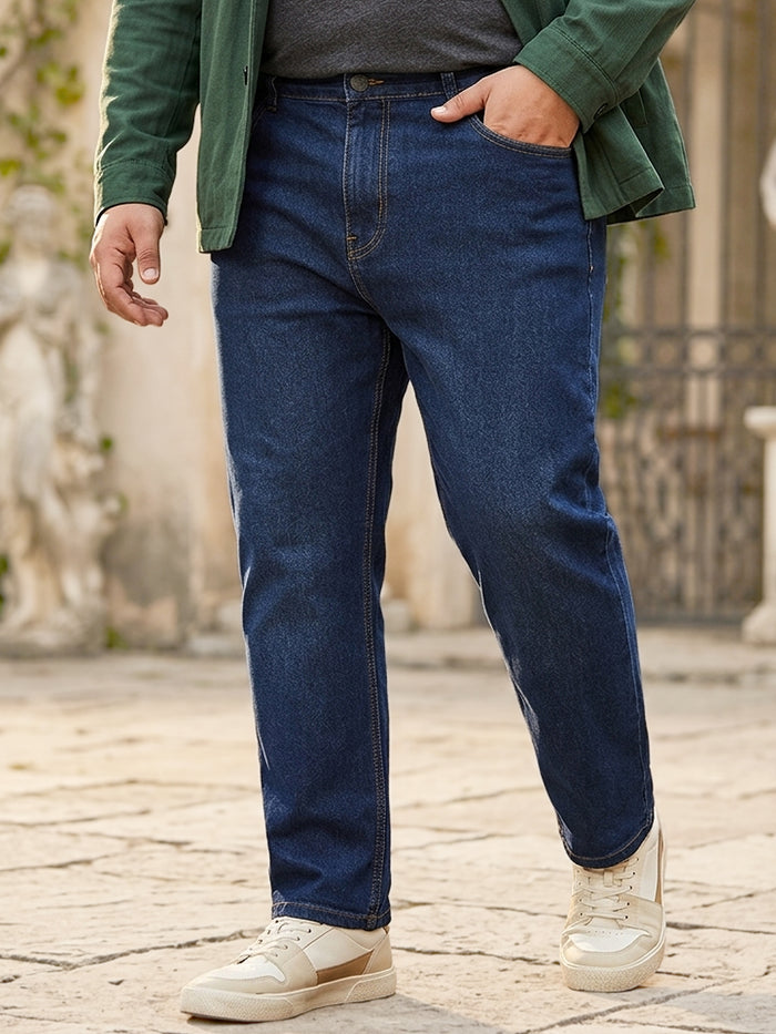 Plus Men's Blue Regular Fit Solid Jeans Stretchable
