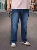 Plus Men's Blue Straight Fit Washed Jeans Stretchable