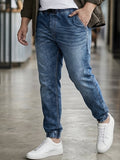 Plus Men's Blue Washed Jogger Jeans Regular Fit Stretch