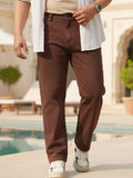 Plus Men's Brown Straight Fit Washed Jeans Stretchable
