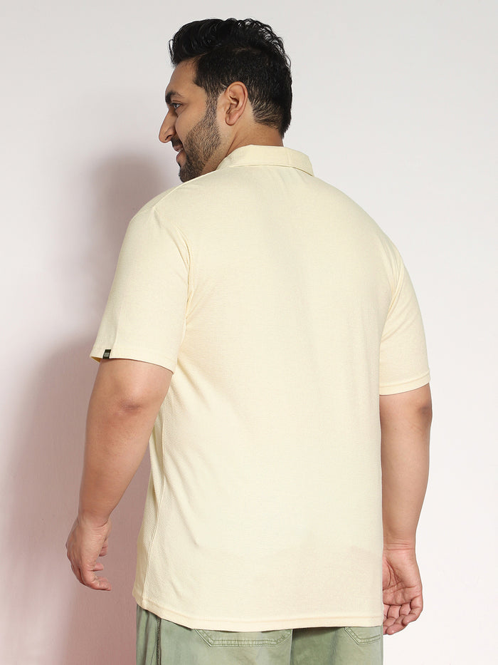 Plus Men's Cloud Cream Textured Regular Fit Half Sleeve Cotton Polo T-Shirt