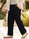 Plus Men's Dark Blue Loose Fit Cargo Carpenter Jeans With 6 Pockets Non-Stretchable