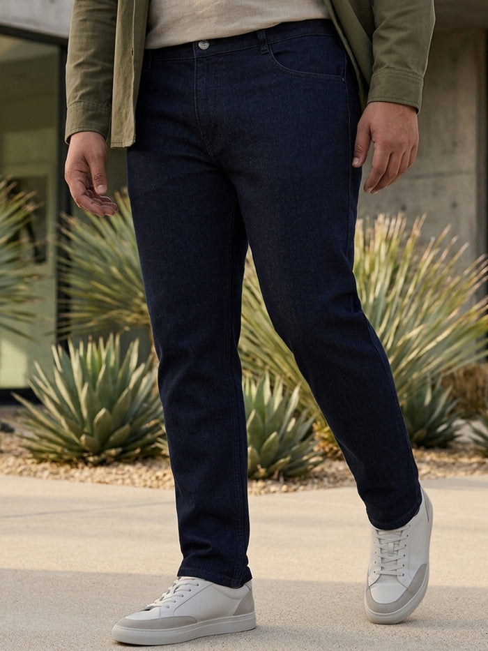 Plus Men's Dark Blue Regular Fit Denim Jeans Stretchable