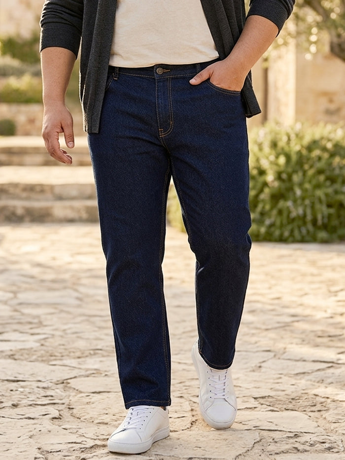 Plus Men's Dark Blue Regular Fit Solid Jeans Stretchable