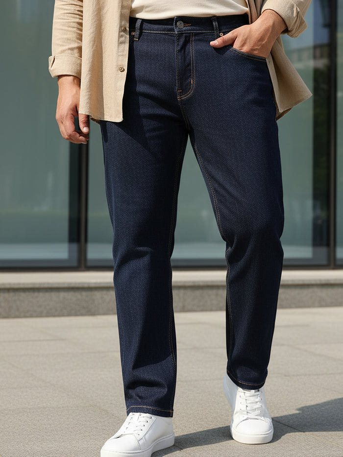 Plus Men's Dark Blue Regular Fit Washed Jeans Stretchable