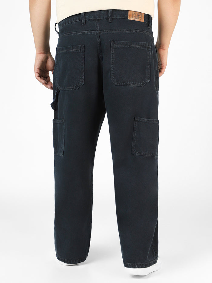 Plus Men's Dark Grey Loose Fit Cargo Carpenter Jeans With 6 Pockets Non-Stretchable