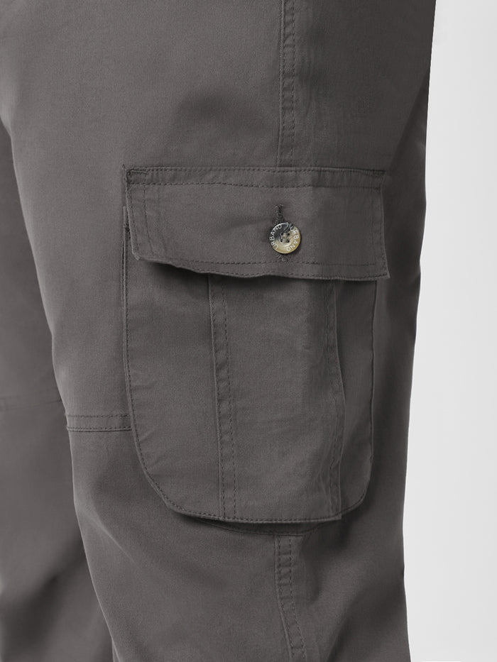 Plus Men's Dark Grey Regular Fit Solid Cargo Chino Pant with 6 Pockets