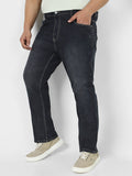 Plus Men's Dark Grey Straight Fit Washed Jeans Stretchable