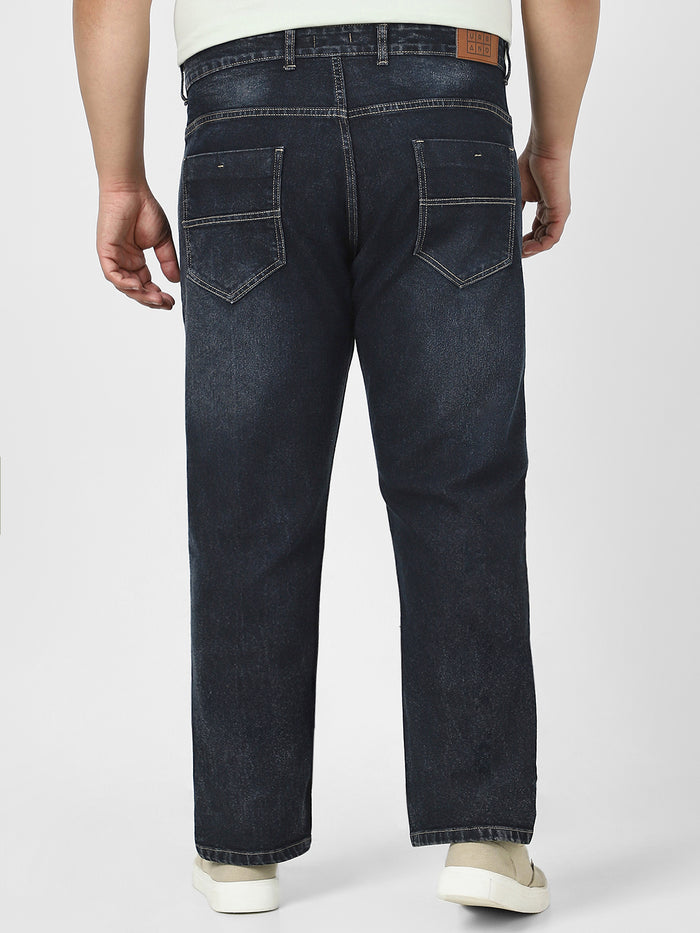 Plus Men's Dark Grey Straight Fit Washed Jeans Stretchable
