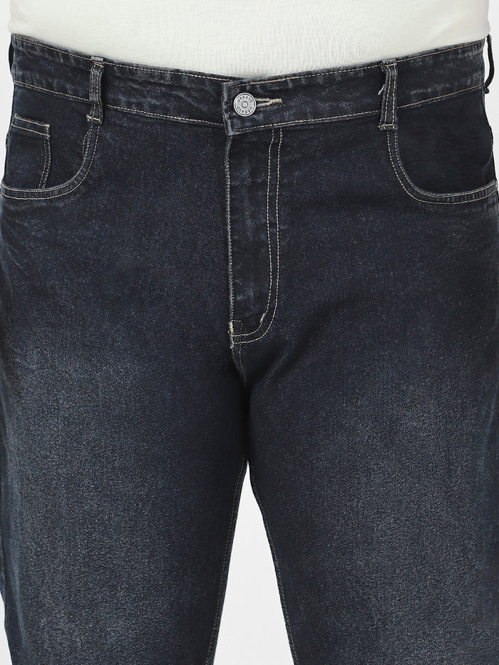 Plus Men's Dark Grey Straight Fit Washed Jeans Stretchable