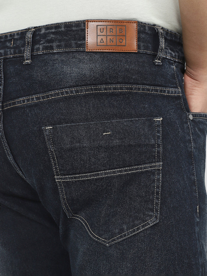 Plus Men's Dark Grey Straight Fit Washed Jeans Stretchable