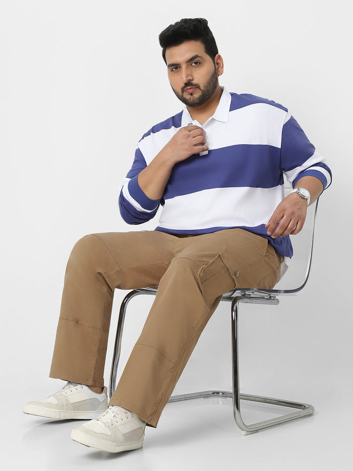 Plus Men's Dark Khaki Regular Fit Solid Cargo Chino Pant with 6 Pockets