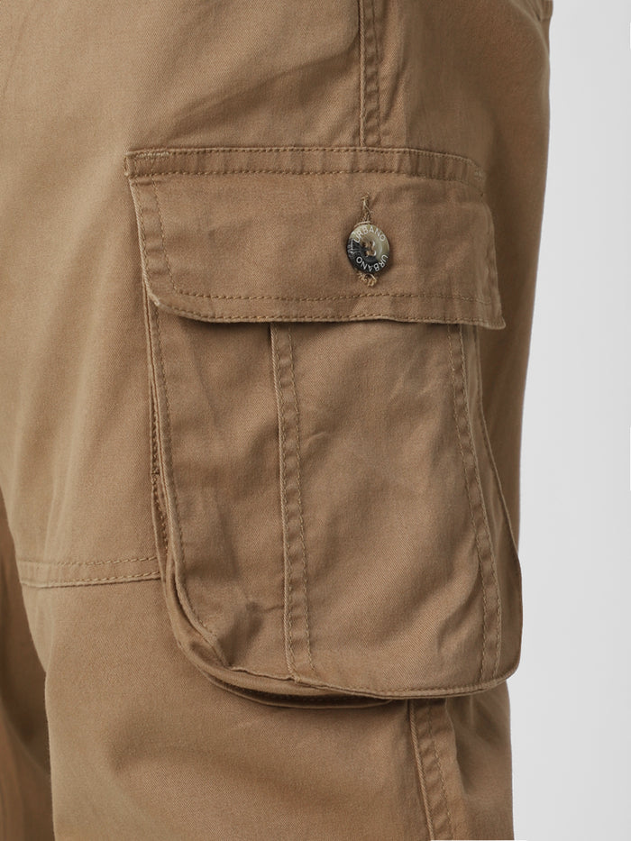 Plus Men's Dark Khaki Regular Fit Solid Cargo Chino Pant with 6 Pockets