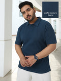 Plus Men's Deep Navy Textured Regular Fit Half Sleeve Cotton Polo T-Shirt